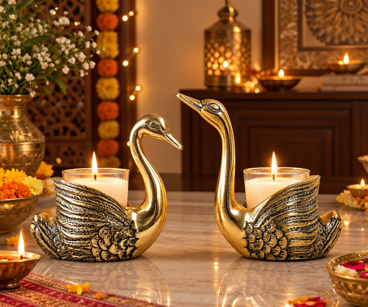 Golden Swan Candle Pair of 2