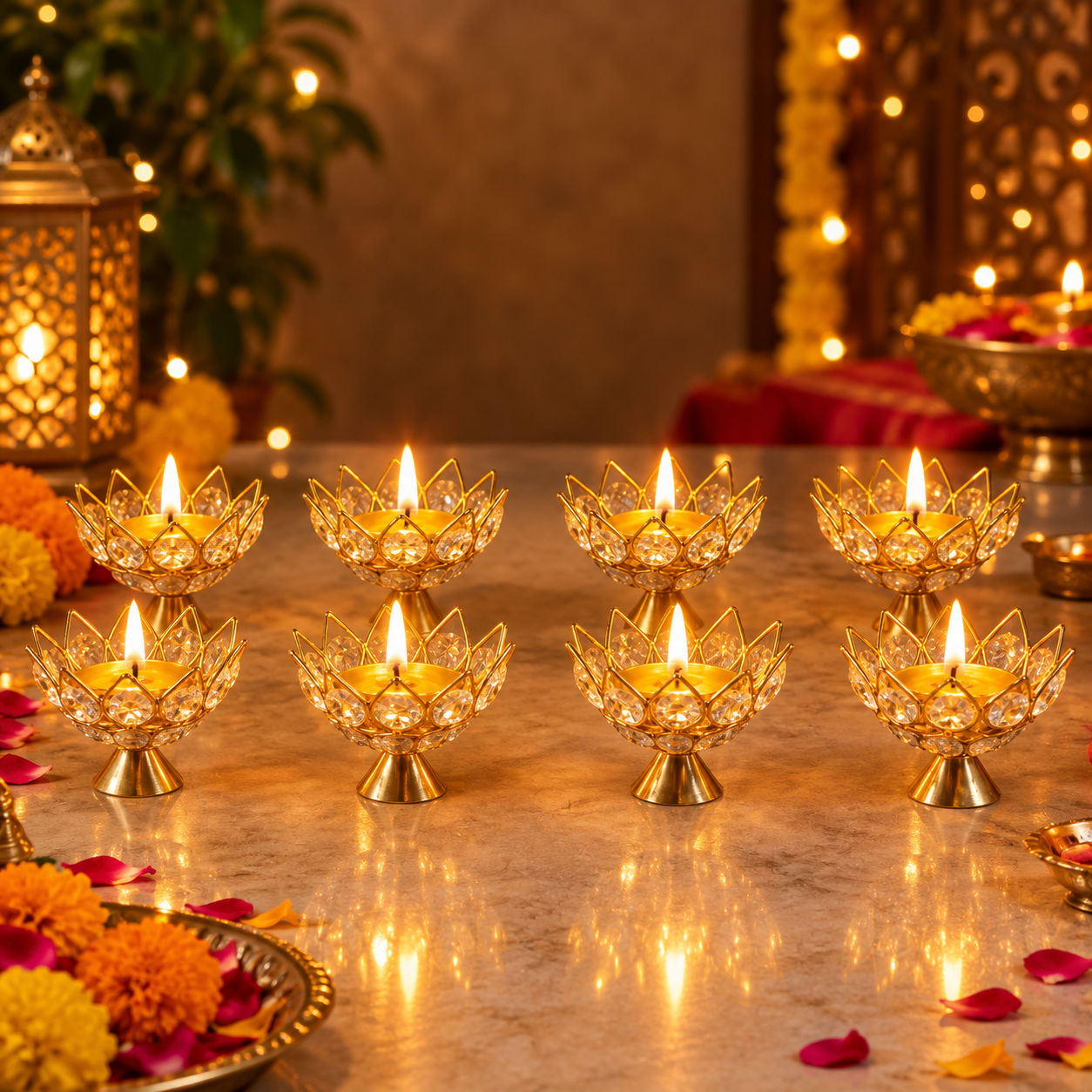 GoldPetal Crystal Diya — 10 Piece Set