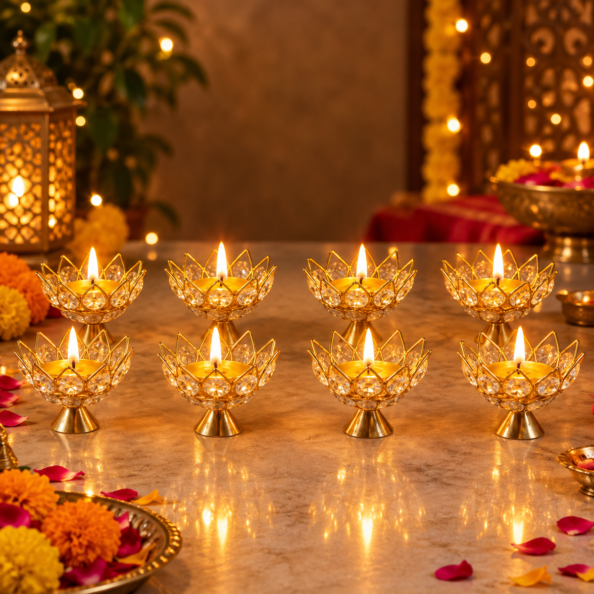GoldPetal Crystal Diya — 10 Piece Set