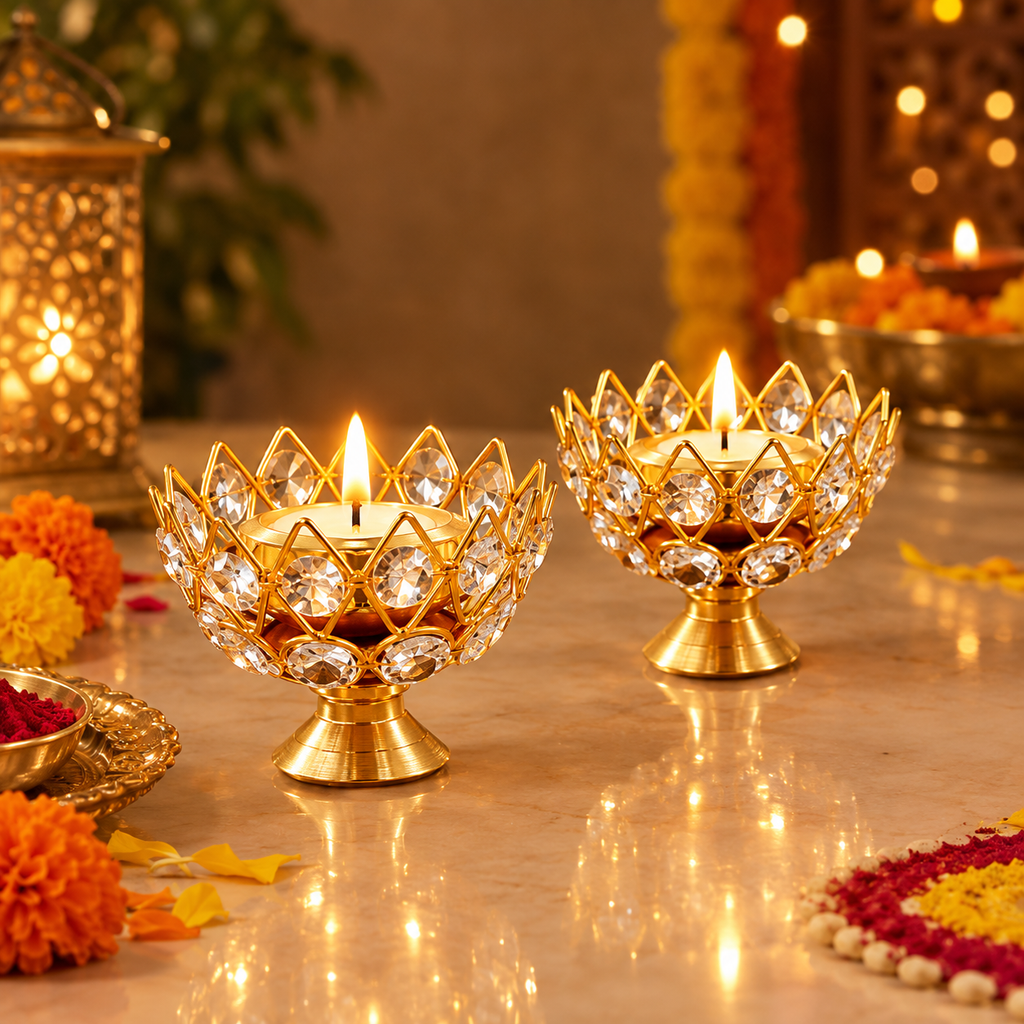 GoldPetal Crystal Diya — 10 Piece Set