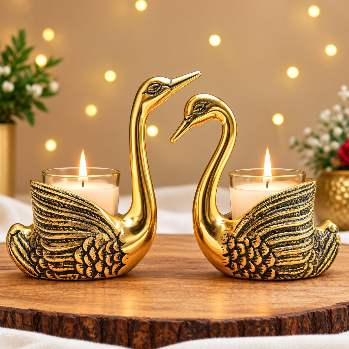 Golden Swan Candle Pair of 2