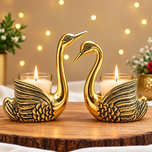 Golden Swan Candle Pair of 2