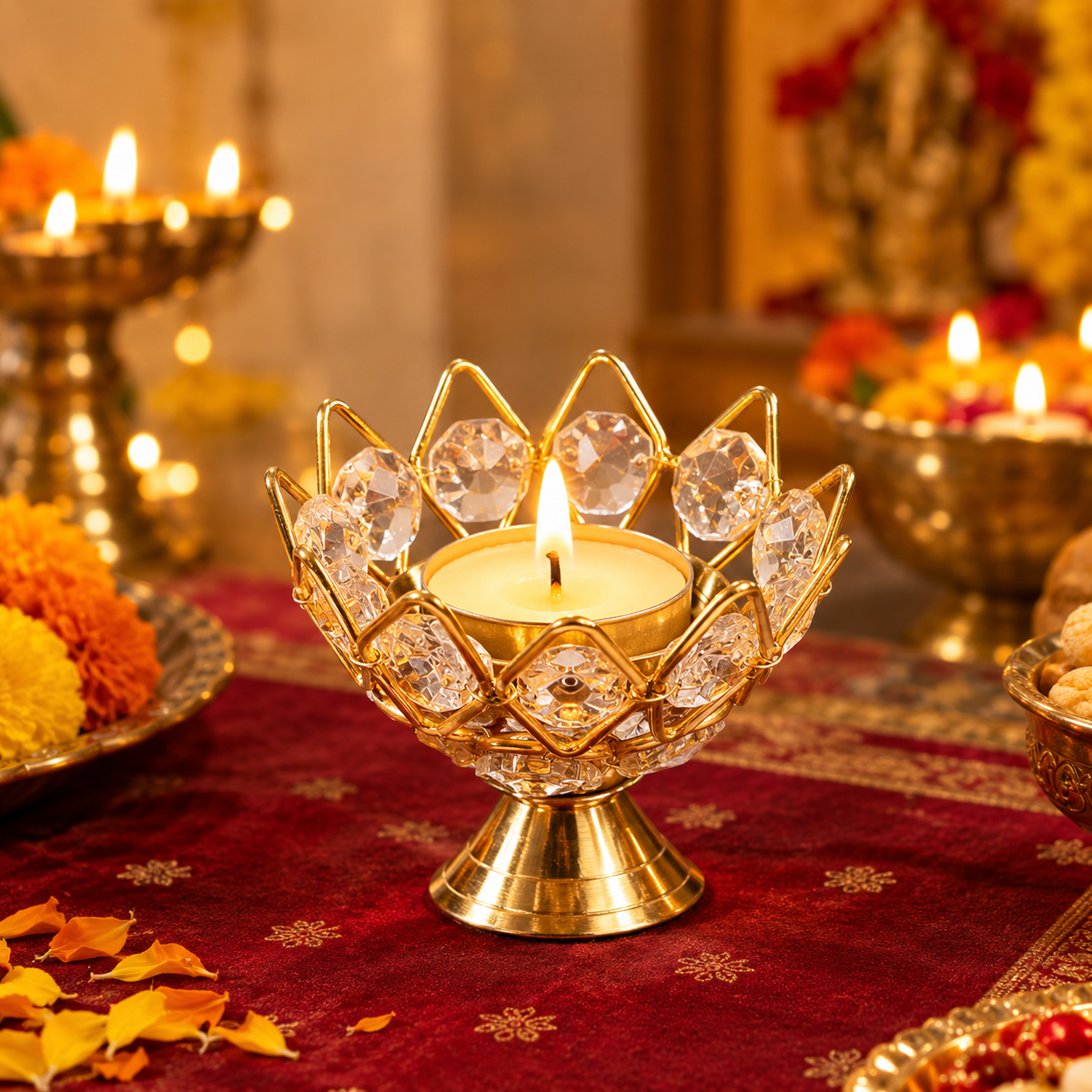 GoldPetal Crystal Diya — 10 Piece Set